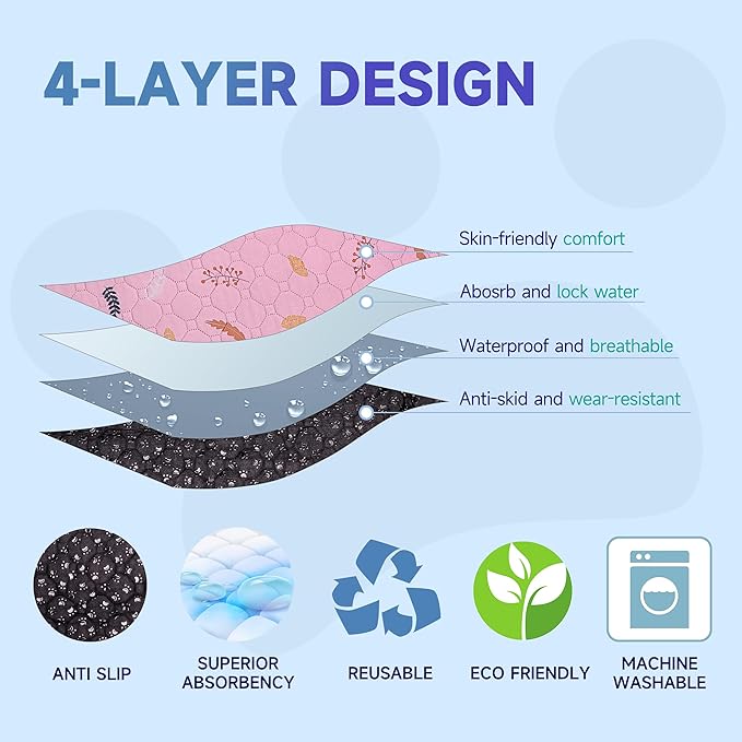 Sunheir Washable Pee Pads for Dogs 2-Pack Reusable Puppy Pads Pet Training Pads, Waterproof Dog Pee Pads for Crate, Whelping Pad, Non-Slip Protects Against Urine Leakage (Leaves - Pink, 31x36)