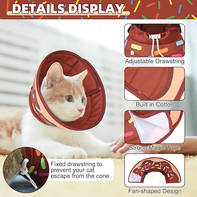 KOOLTAIL Cat Cone Collar Soft, Adjustable Cat Cones to Stop Licking, Foldable Donut Water Resistant Pet Recovery Neck E Collars After Surgery, Kitten Elizabethan Collar for Small to Large Cats,Brown S
