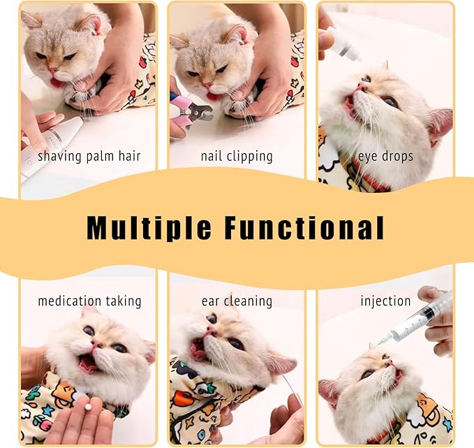 27.6" Cat Grooming Wrap,Self-Adherent Cat Wrap for Cutting Nails,Anti-Escape Cat Swaddle Wrap,Multifunctional Anti-Scratch Cat Restraint Wrap for Medicine,Nail Clipping,Ear Cleaning(Within 15lbs)