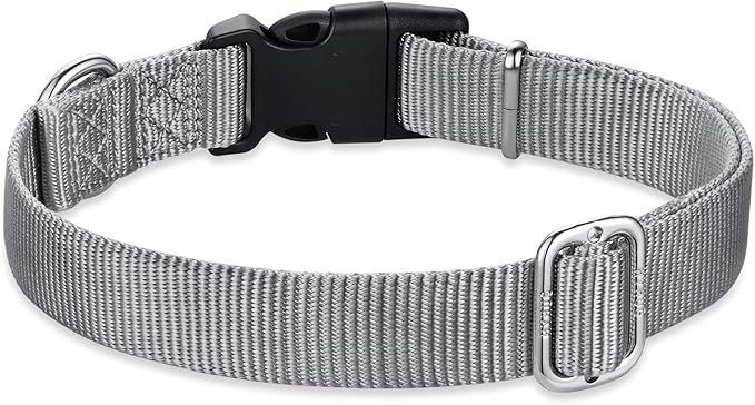 Hyhug Pets Solid Color Classic Regular Tough Basic Collar for Medium Dogs, Unique Design Adjustment Triglide Slide (Buckle) Can Attached Name Tag Accessories. (Medium, Sleet Gray)