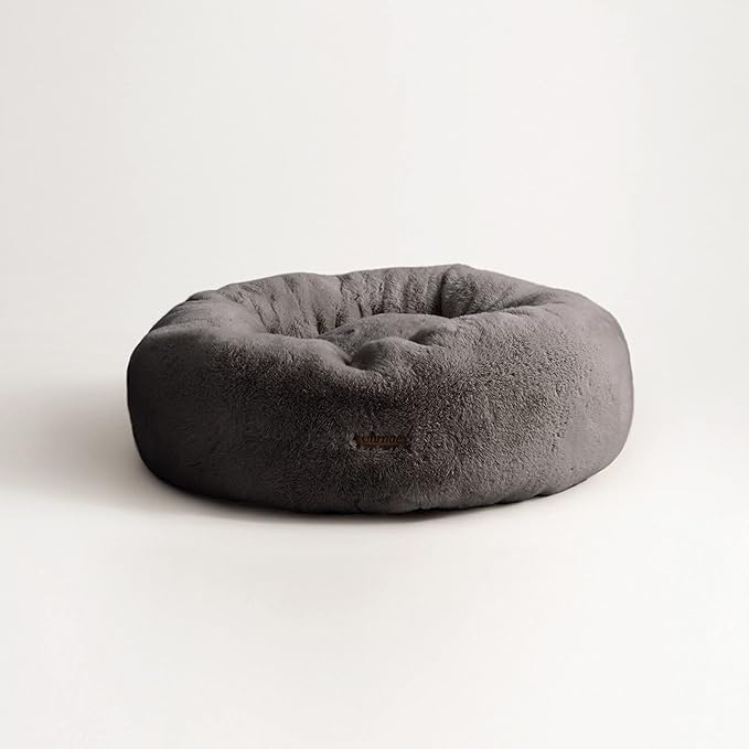 UnHide Floof Pet Bed - Medium (28" x 10") - Extra Soft Dog Bed - Removable Faux Fur Cover - Machine Washable - Helps Ease Pet Anxiety & Provides The Perfect Sleep - Charcoal Charlie