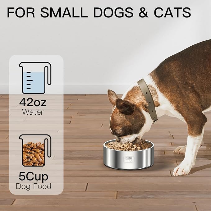 42oz Double Layer 304 Stainless Steel Dog Bowl - Insulated & Durable | Non-Slip Base | Easy to Clean | BPA-Free Safe Dog Food and Water Bowl