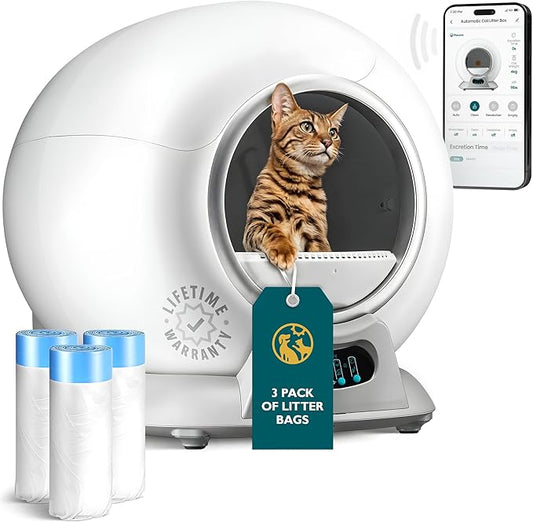 Self Cleaning Litter Box with Auto Safety Sensors for Multiple Cats - Automatic Cat Litter Box Self-Cleaning - Covered Odor Removal with APP Control - Compatible On All WiFi - Electric Robot