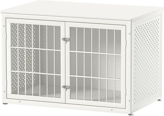 48" Heavy Duty Dog Crate Furniture for Large Dogs, Metal Cage for High Anxiety Dogs, Wooden Kennel Furniture Indoor, Decorative Dog Kennel End Table, XL,White
