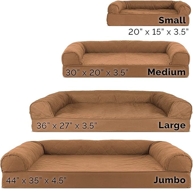 Furhaven Orthopedic Dog Bed for Large/Medium Dogs w/ Removable Bolsters & Washable Cover, For Dogs Up to 55 lbs - Quilted Sofa - Toasted Brown, Large