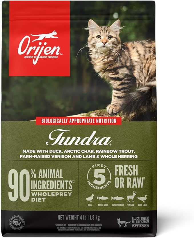 ORIJEN Grain Free High Protein Premium Dry Cat Food Tundra Recipe 4lb Bag