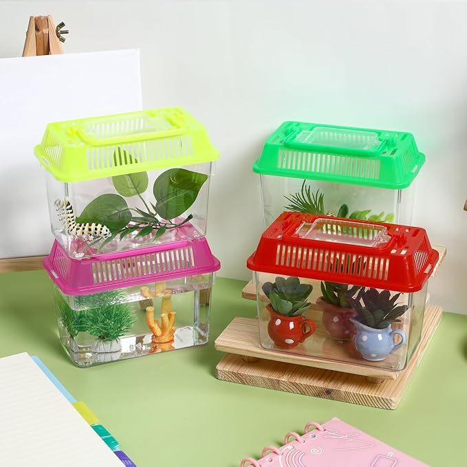 4pcs Portable Handheld Fish Tank Lightweight Aquarium for Turtle Goldfish and Hamster Transparent Container with Creative Design for Easy Feeding and Cleaning