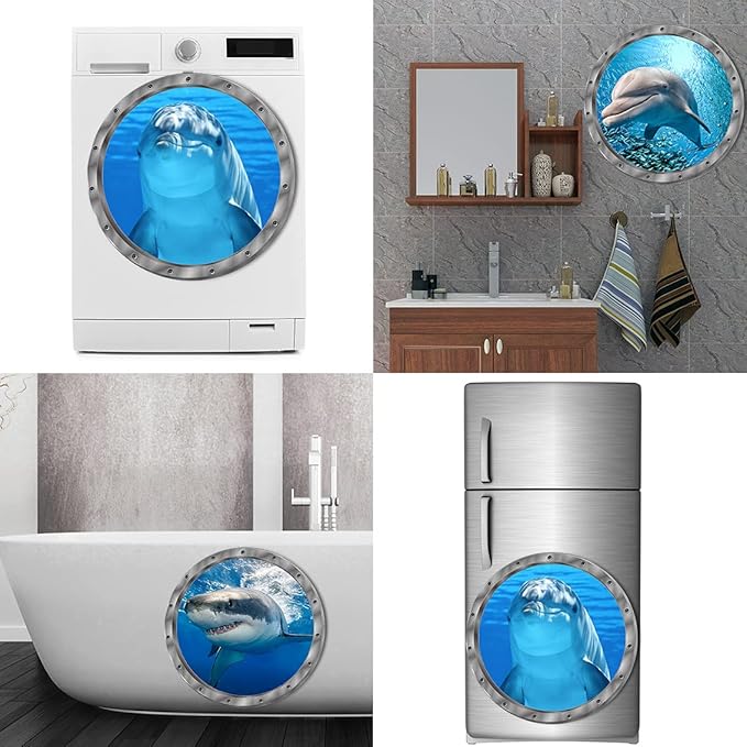 Ocean Animals World Under Sea Decor Includ Dolphins Sharks 3 Pcs Removable 3D Peel and Stick Vinyl Stickers for Bathroom,Wall Decor,Wall Stickers,Bedroom,Furniture