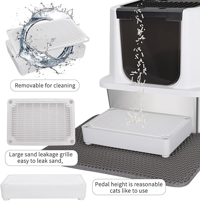 RIZZARI Stainless Steel Cat Litter Box, Odorless Enclosed Litter Box with Top Holes, Large Litter Pan for Small to Large Sized Cats (Black, 23.8" L*15.9" W*16.1" H)