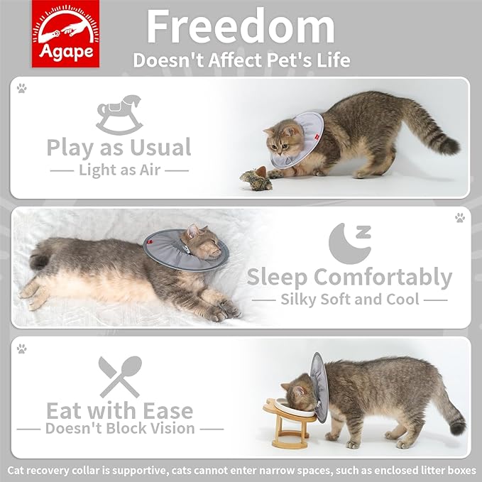 Agape Soft Cat Cone, Lightweight Recovery Collar for Cats to Stop Licking and Scratching After Surgery, Comfy Kitten Cone for Wound Care, Cute E Collar Alternative for Small, Medium, and Large Cats