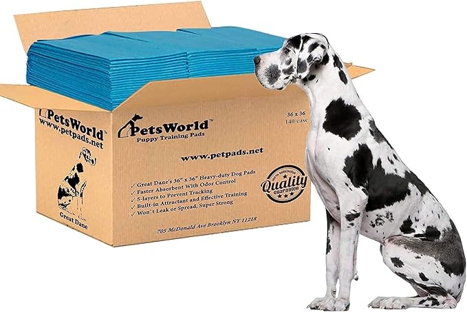 PETSWORLD Giant Dog Potty Pads, Odor-Eliminating, 36" x 36", Ultra Absorbent 5-Layer Leak-Proof Training Pads for Dogs & Cats (36x36, 140 Count)
