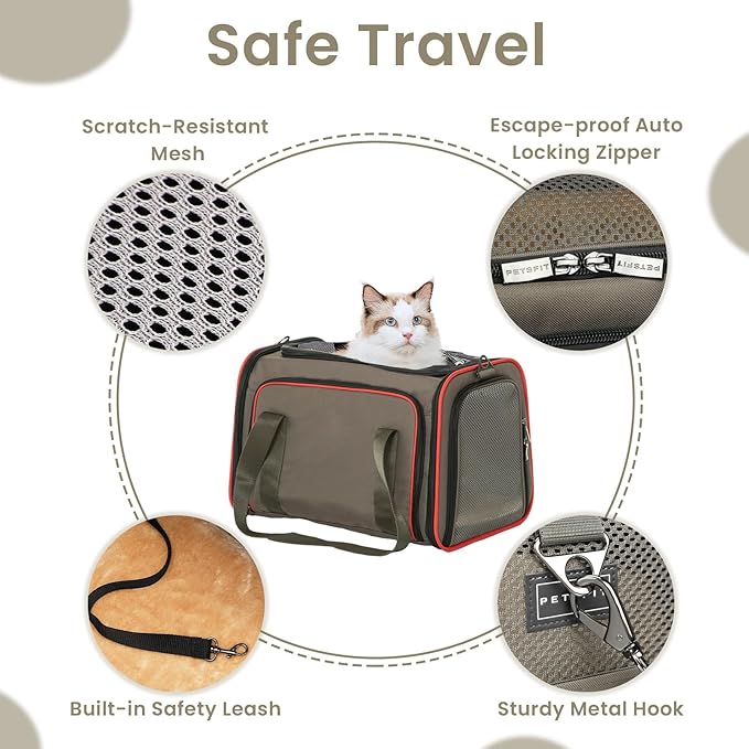 Petsfit Expandable Cat Dog Carrier for 2 Cats, 19" Lx 12" Wx 12" H Soft-Sided Portable Pet Carrier for Travel, Dog Carrier for Small Dog with 2 Side Extensions, Anti-Escape
