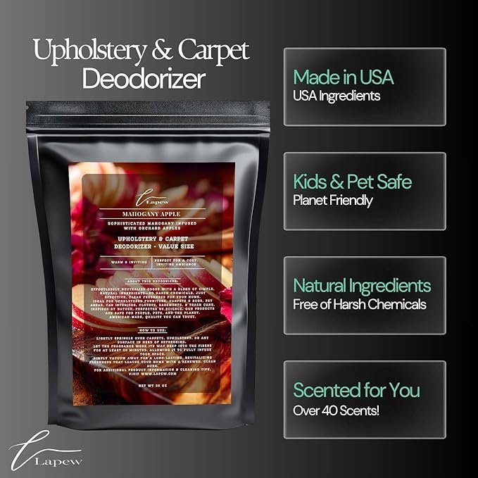 Mahogany Apple Carpet Freshener Powder Refill 36 oz | Powerful Odor Eliminator for Home | Upholstery Deodorizer | Carpet Deodorizer | Pet Urine | Cat Litter Box