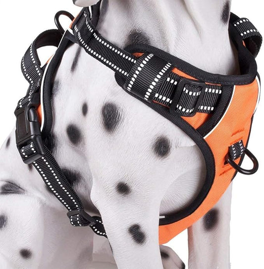 PoyPet No Pull Dog Harness, Reflective Comfortable Vest Harness with Front & Back 2 Leash Attachments and Easy Control Handle Adjustable Soft Padded Pet Vest for Small to Large Dogs (Orange,XS)