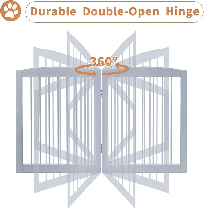 Freestanding Pet Gate for Dogs, Foldable Wooden Dog Gate for House, Indoor Pet Barrier for Stairs, Doorways, Support Feet Included, 24" Height 2 Panels, Grey