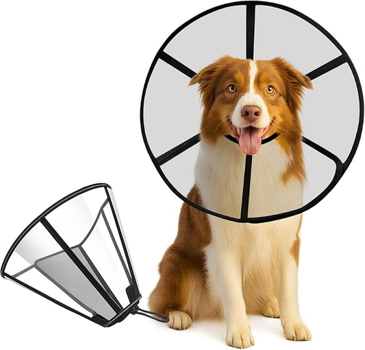 Lainergie Adjustable Soft Dog Cone Collar for After Surgery Recovery, Comfortable Pet Recovery Protective Collar for Medium Large Dogs, Elizabethan Dog Neck Collar (M, Black)