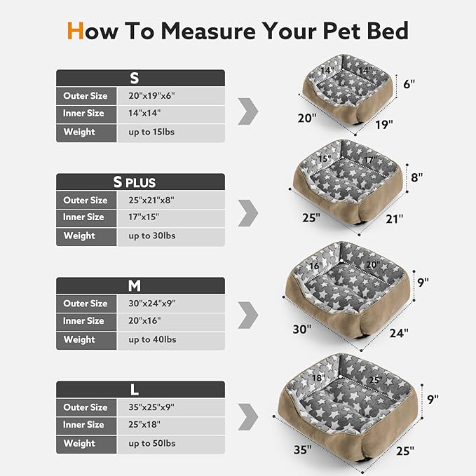 SIWA MARY Rectangle Dog Bed for Small Medium Dogs, Calming Dog Bed Small Size Dog, Orthopedic Dog Sofa Bed, Washable Soft Calming Sleeping Dog Soft Puppy Bed, Non-Slip Bottom, S (20"x 19"x 6"),Brown