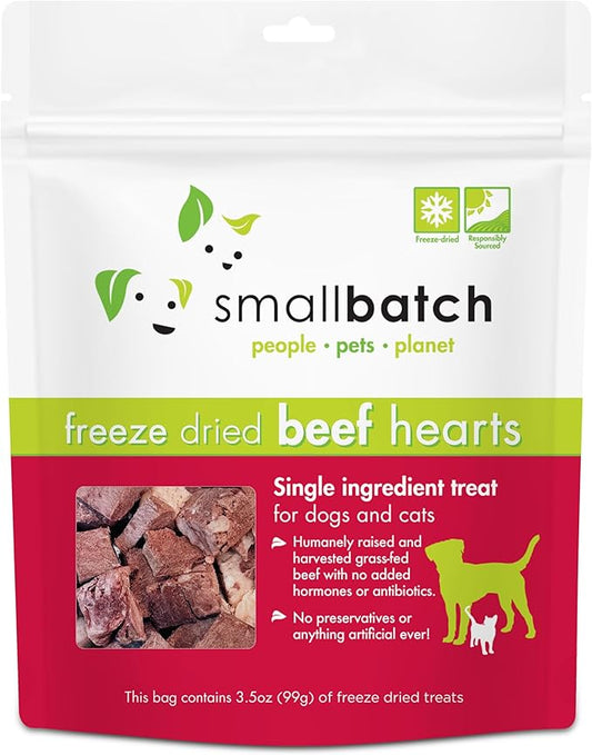 smallbatch Pets Premium Freeze-Dried Beef Heart Treats for Dogs and Cats, 3.5 oz, Made and Sourced in The USA, Single Ingredient, Humanely Raise Meat, No Preservatives or Anything Artificial Ever
