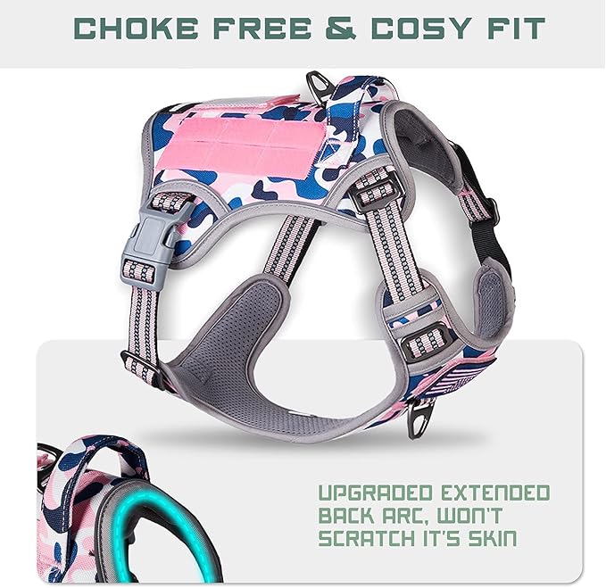 BUMBIN Tactical Dog Harness for Medium Dogs No Pull, Famous TIK Tok No Pull Dog Harness, Fit Smart Reflective Pet Walking Harness for Training, Adjustable Dog Vest Harness with Handle Pink Camo M