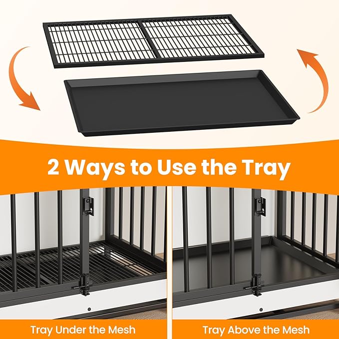 Dog Crate Furniture, Dog Crate End Table for Small and Medium Dogs,Wooden Cage Kennel Furniture Indoor, Modern Dog Crate with Multi-Purpose Removable Tray, Double-Doors Dog Furniture, White