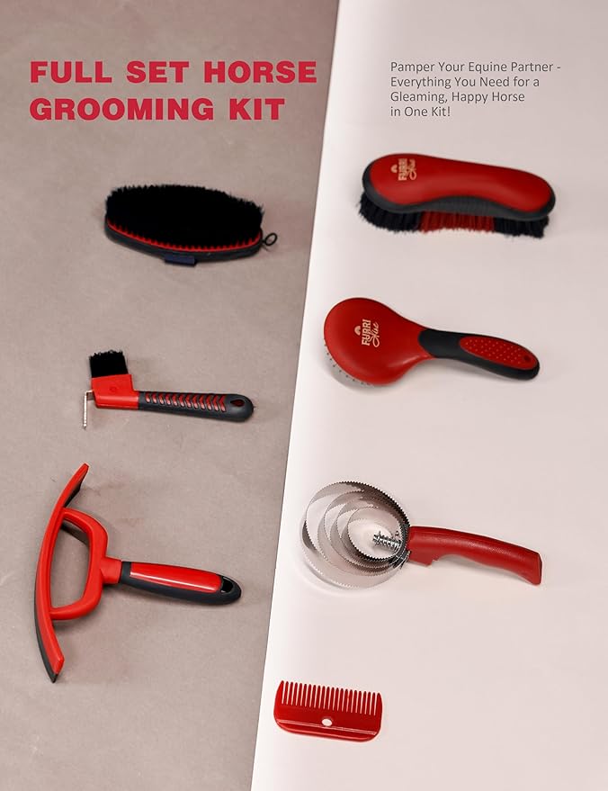 9PCS Horse Grooming Kit Curry Comb Sweat Scraper Horse Bathing Supplies Grooming Tools with Storage Bag Shadowberry