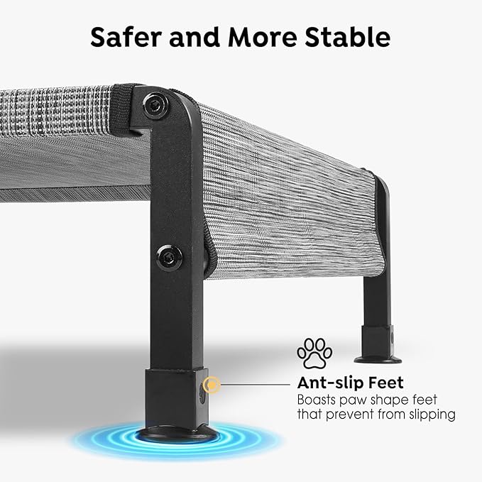 Veehoo Cooling Outdoor Dog Bed, Heavy Duty Elevated Pet Bed with Washable & Breathable Teslin Mesh, Non-Slip Silicon Feet, Dog Cot Bed with Support Hem, 47" x 29", Black Silver, CWC2433