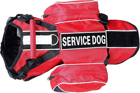 Serijoars Dog Vest Harnesses with Saddlebag Backpack for Camping & Travel - Reflective Hound Hiking Backpack Saddle Bag - Lightweight Vest Harness for Medium & Large Dogs (Red, L)