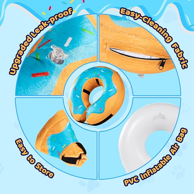 Grand Line Donut Inflatable Collar for Dogs and Cats, Soft Recovery Dog Cone After Surgery, Protective Pet Neck Cone for Small, Medium, Large Dogs, Not Block Vision (Blue, M)