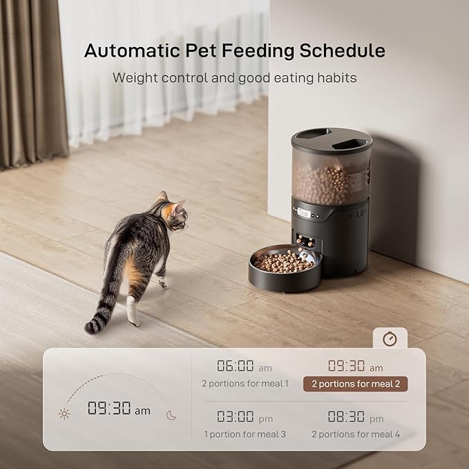 Automatic Cat Feeder: 3L Auto Food Dispenser with Timed Feeding| 6 Meal Programmable& 1-20 Portion Precise Control- Easy to Clean for Cat Indoor| Desiccant Keep Food Fresh with Staiess Bowl