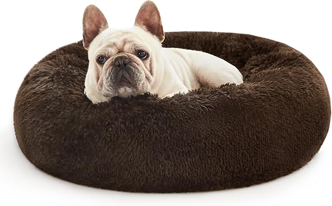 Love's cabin 24in Cat Beds for Indoor Cats - Cat Bed with Machine Washable, Waterproof Bottom - Dark Brown Fluffy Dog and Pet Calming Cushion Bed for Joint-Relief and Sleep Improvement
