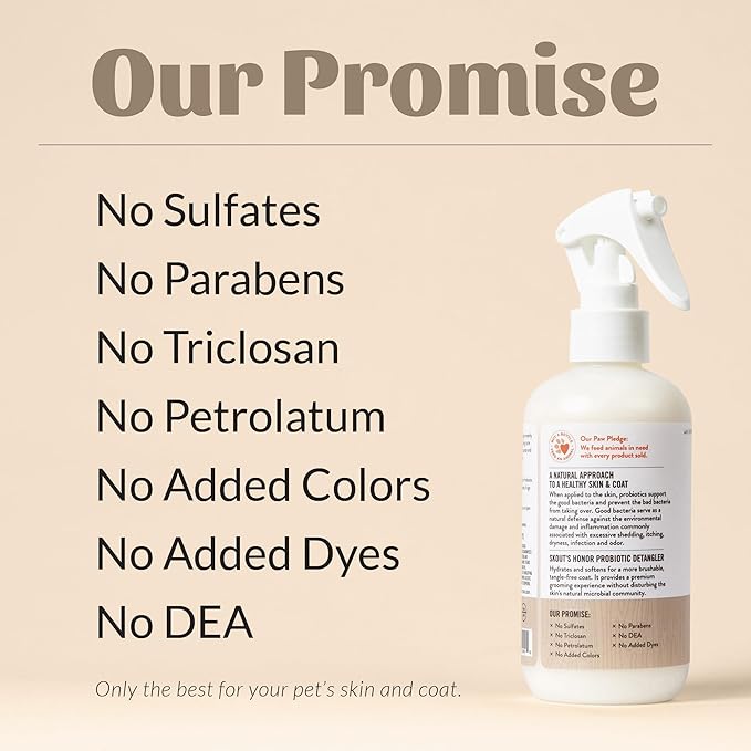 Skout's Honor Pet Detangler Spray - Hydrating & Conditioning with Avocado Oil & Probiotics, 97% Natural, Paraben & Sulfate-Free, softens for a More brushable Coat, Daily Use, 8oz, Dog of The Woods