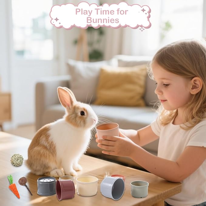 25 Pcs Large Rabbit Starter Kit, Bunny Litter Box with Drawer Animal Grooming Kit Stacking Cups Bowl Blankets Mat with Cleaning Set for Adult Guinea Pig, Ferret, Hamster, Bunnies Accessories (Pink)