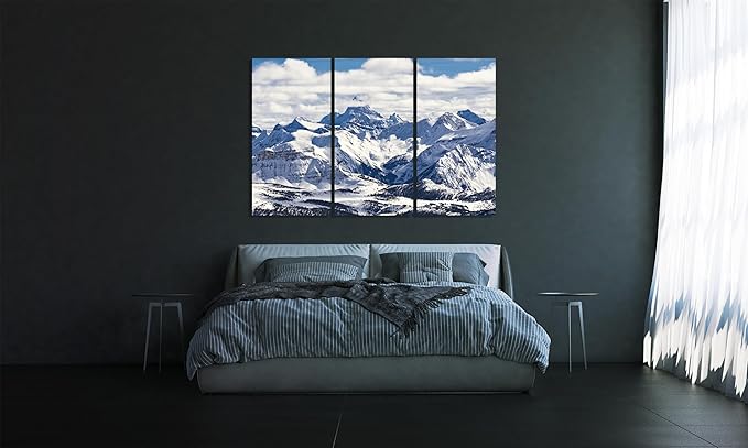 Nature Wall Art Prints - Ocean Forest Mountain Lake Canvas Landscapes - Small to Extra Large Living Room Bedroom Kitchen Bathroom Décor (Snowy Mountains Landscape, 55L" x 83W"- 3 Panels)
