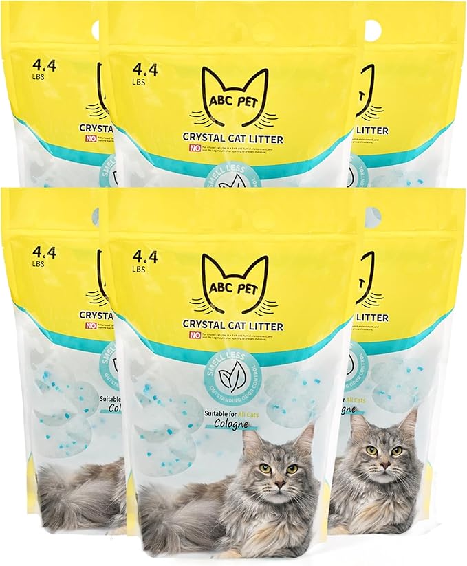Cat Litter Crystals No Clumping Odor Control Kitty Litter Non-Clumping No scooping Low Dust, Low Tracking, Dehydrates Waste Cologne - 25.8 lbs (6 x 4.3 lb Packs)