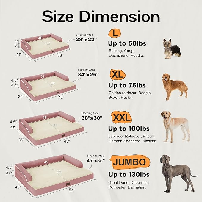 Large Dog Bed Orthopedic Washable: Beds Bolster - XL XLarge Big Dogs - Memory Foam - Ultra-Soft Pink XL Dog Crate Bed - Waterproof with Removable Cover
