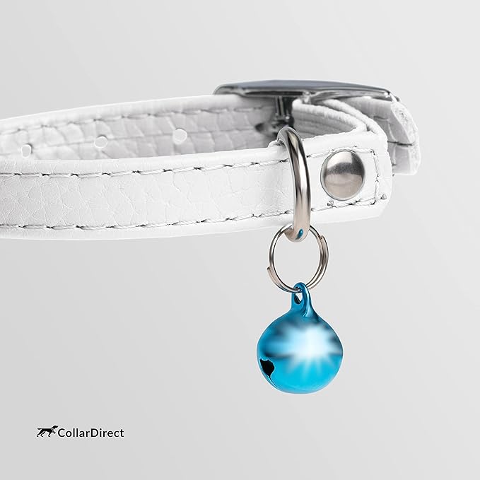 CollarDirect Leather Cat Collar, Kitten Collar with Removable Bell Black Blue Red Orange Lime Green (6-7 Inch, White)