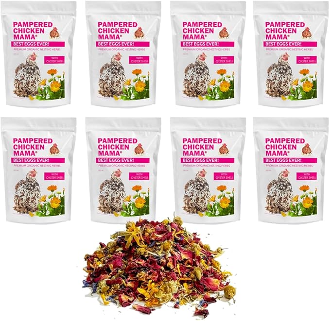 Pampered Chicken Mama Best Eggs Ever! Nesting Herbs for Chickens (8 Pounds Total) for Chicken Nesting Boxes Calcium Supplement for Chickens | Chicken Feed Supplies, Hen Treats for Coops (8 Bags)