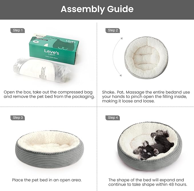 Love's cabin Round Donut Cat and Dog Cushion Bed, 25in Pet Bed for Small or Medium Dogs, Anti-Slip & Water-Resistant Bottom, Soft Durable Fabric Pet Beds, Washable Calming Cat Bed Grey Stripe