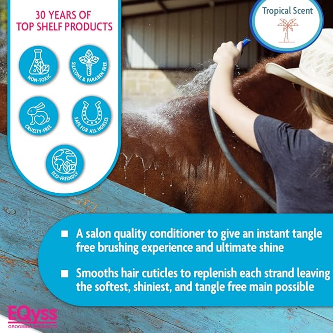 EQyss Premier Equine Conditioner - Moisturize Skin, Detangle Horse's Mane, Tail, & Coat, Add Shine, Tangle-Free Brushing, Minimize Flyaways (128 oz)