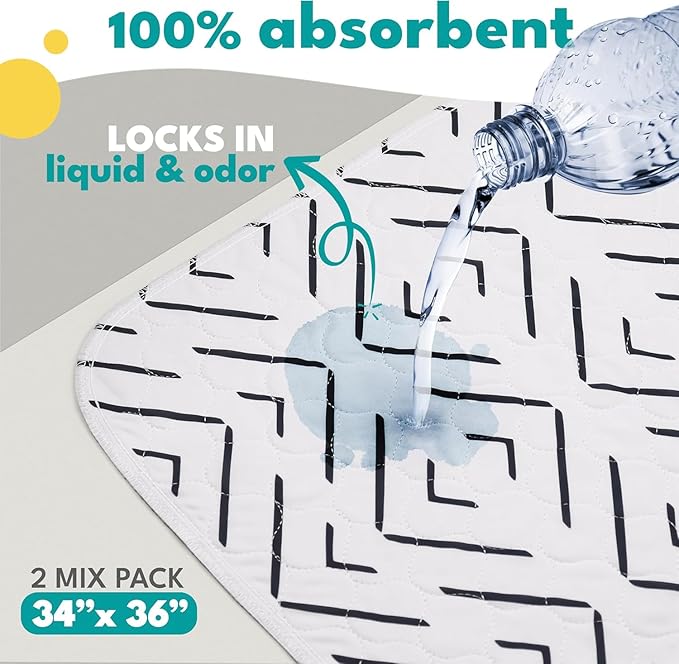 NALALAS Washable Pee Pads for Dogs - Reusable Puppy Pads, Waterproof Training Mats, Non-Slip Dog Bed Pads, 34"x36" Ultra Absorbent Whelping Pads