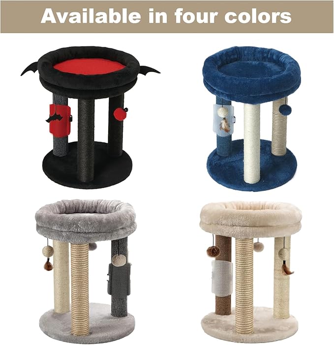 MECOOL 4in1 Small Cat Tree,Scratching Post with Tower Soft Bed, Sisal Carpet Jute Posts with Three Hanging Ball Toys and Massage Brush for Indoor Cats and Kittens