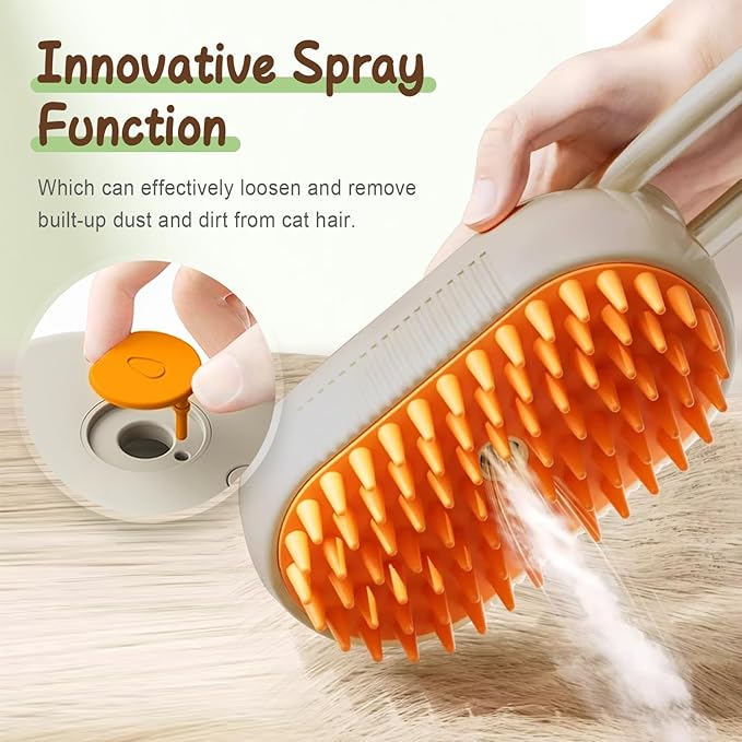 Cat Steam Brush for Shedding, 2025 New 3 in 1 Cat Brushes for Indoor Cats, Pet Steam Groomer Comb, Hair Water Brush Hair Removal Comb for Cats Dogs (Khaki)