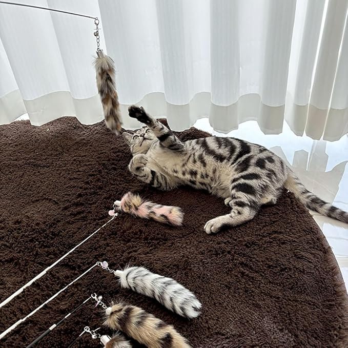 Interactive Cat Wand Toy with Cat Dancer, Retractable Feather Fox Tail Teaser for Indoor Cats, Enrichment Play Kittens to Senior Cats (Soft Pink)