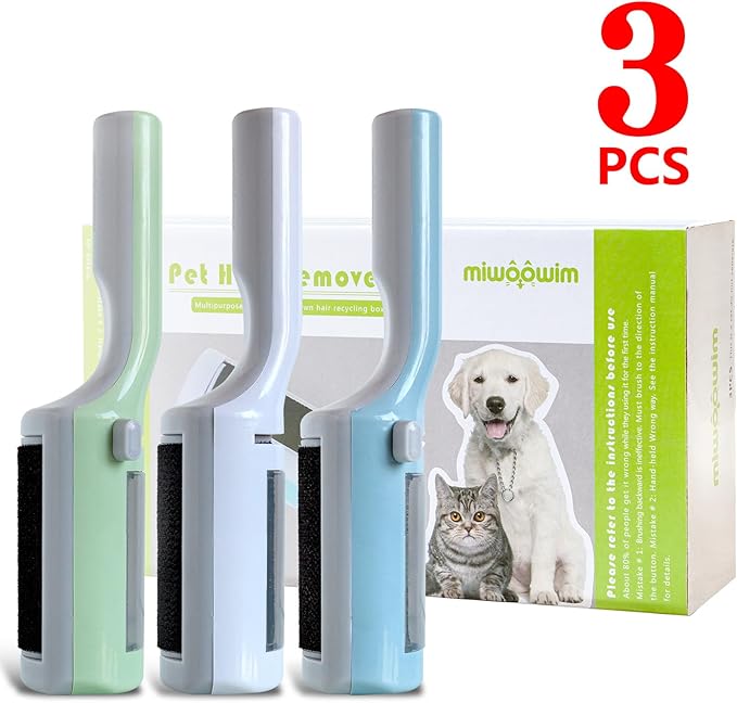 3 Packs Pet Hair Remover Roller Lint Brush and Reusable Lint Roller Dog & Cat Hair Remover for Rug, Furniture, Couch, Car, Carpet, Clothes and Bedding Multi-Surface Fur Removal Tool