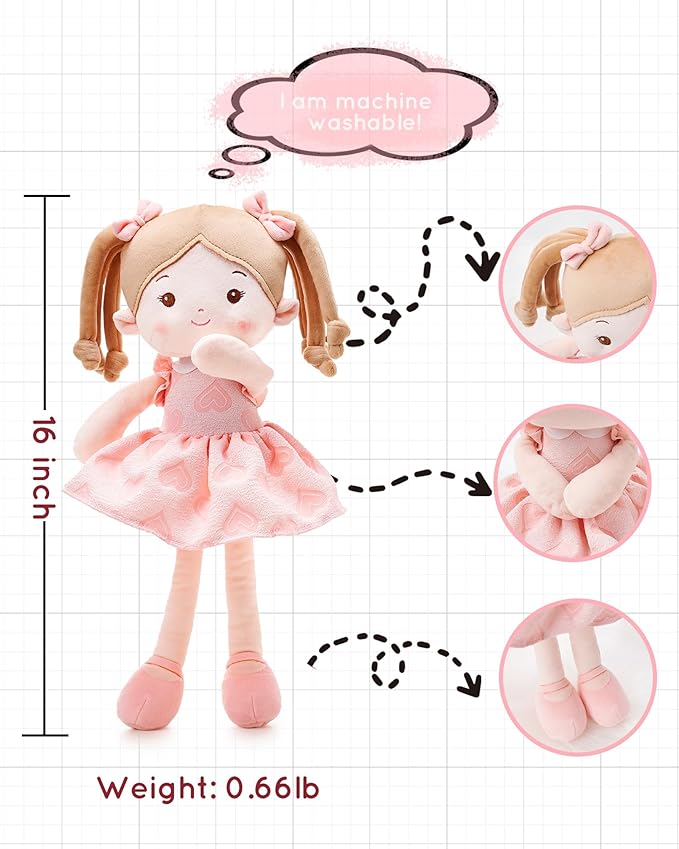 Soft Baby Doll Toys (16''), My First Baby Rag Doll for 1 Year-Old Girl Birthday Gift, Christmas Plush Toys Gift for Toddler Kids Infants -Sweetheart Girl