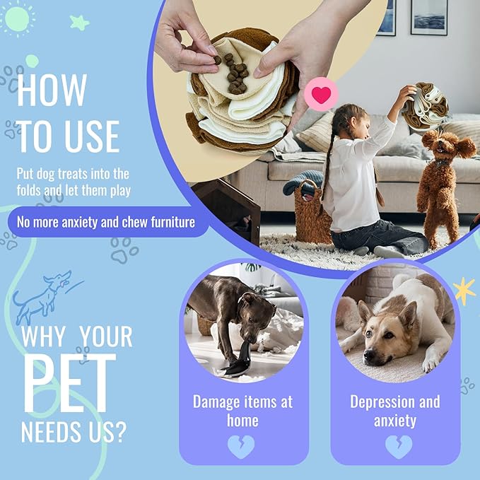 Pet Snuffle Ball, Puzzle Sniffing Interactive Dog Ball for Blind Dogs Training Stress Relief Dog Enrichment Toys Treat Machine Washable (Milk Tea Brown, 10cm)