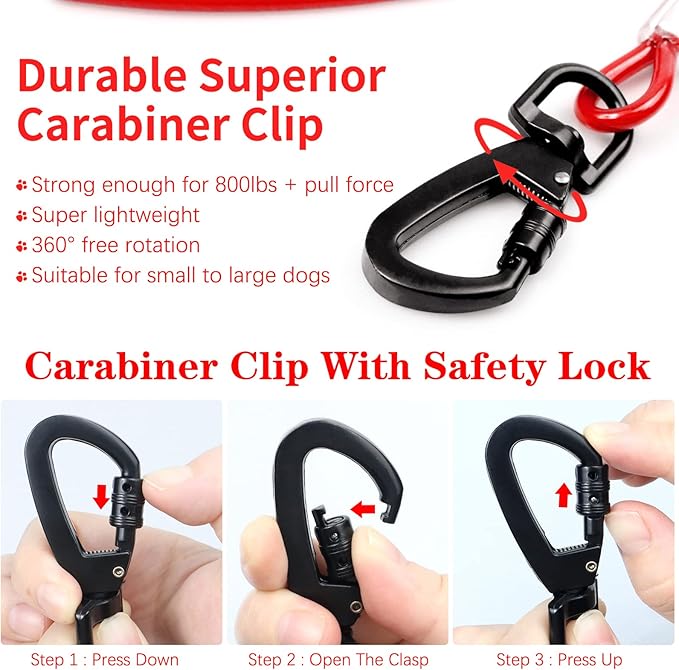 Tie Out Cable Chew Proof 50FT, Heavy Duty Lead for Large Dogs, Runner Cable With Spring for Training Outside Yard & Camping - Red