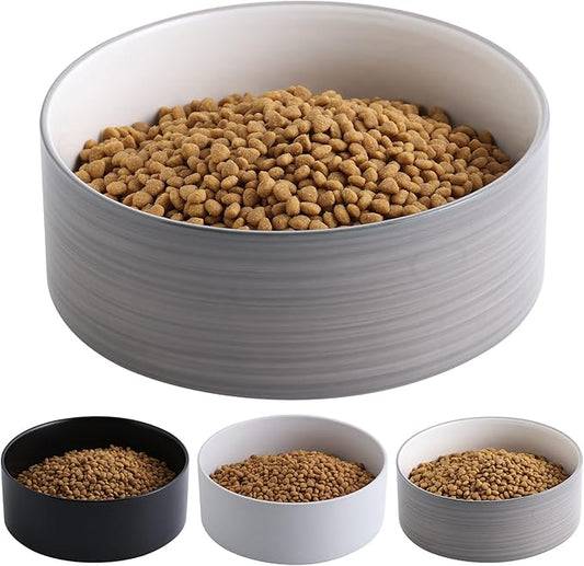 Dog Bowl Ceramic for Medium Large Breeds, Heavy Weighted Dog Food Water Feeder Dish, Non - Slip Modern Cute Extra Big Porcelain 8 in Pet Dog Bowl Maze Grey White