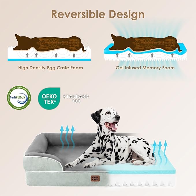 EHEYCIGA Orthopedic Dog Bed for Medium Dogs, Waterproof Memory Foam Medium Dog Beds with Sides, Non-Slip Bottom and Egg-Crate Foam Pet Couch Bed with Washable Removable Cover, Greyish Green