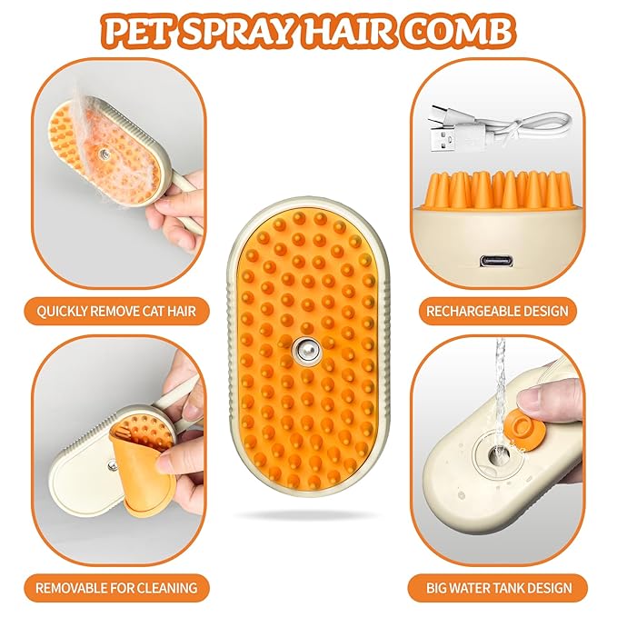 Cat/Dog Shedding Brush - Steam Grooming Brush with Water Spray, Hair Removal Comb for Pets (brown)